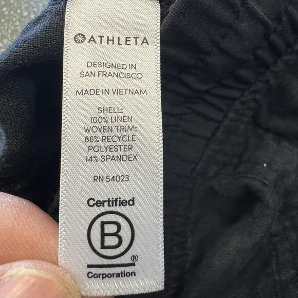 Athleta Pants Womens 4P Black Linen Jogger Elastic Waist Zip Pockets Cuffed - Picture 13 of 16